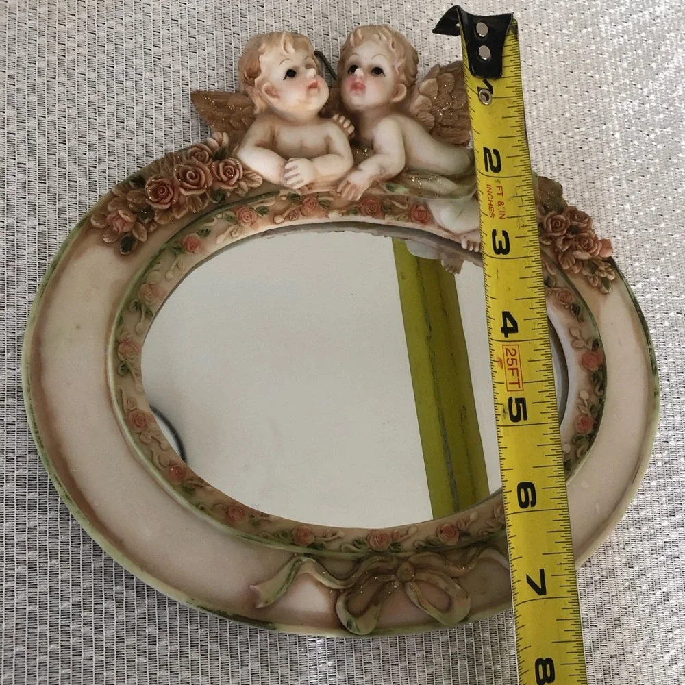 Angel-Themed Wall Mirror with Floral Accents